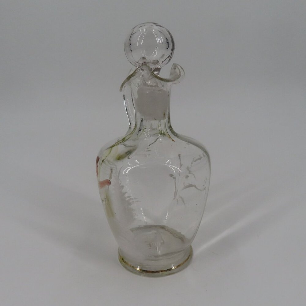 Antique Hand Blown Glass Vinegar Decanter Painted Angel Child Cruet Stopper VTG - Picture 5 of 14